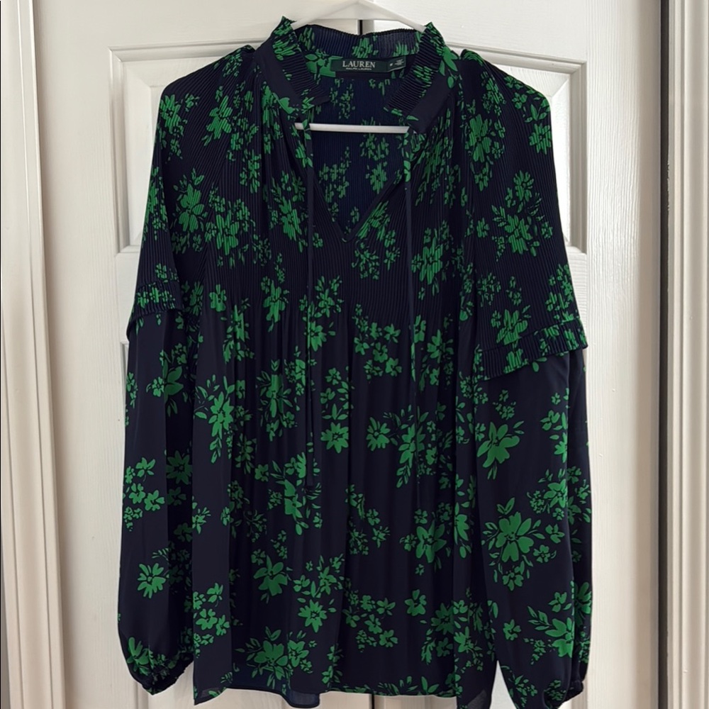 Lauren Ralph Lauren Navy and Green Floral Blouse
